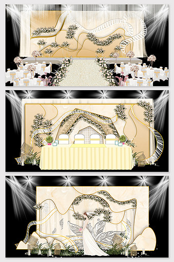 原创香槟色大理石纹理鲜花婚礼舞台效果图图片