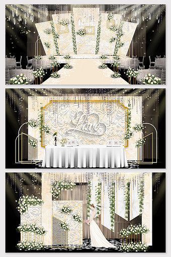 香槟色简约大理石纹理婚礼舞台效果图图片