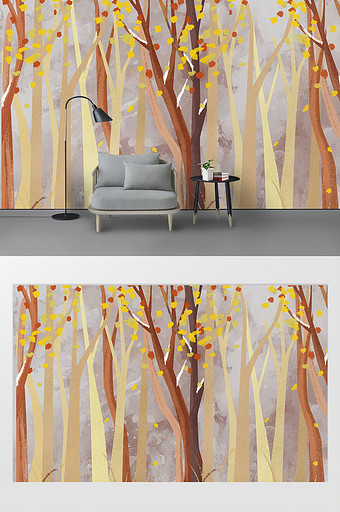 北欧大理石白桦树背景墙装饰图片