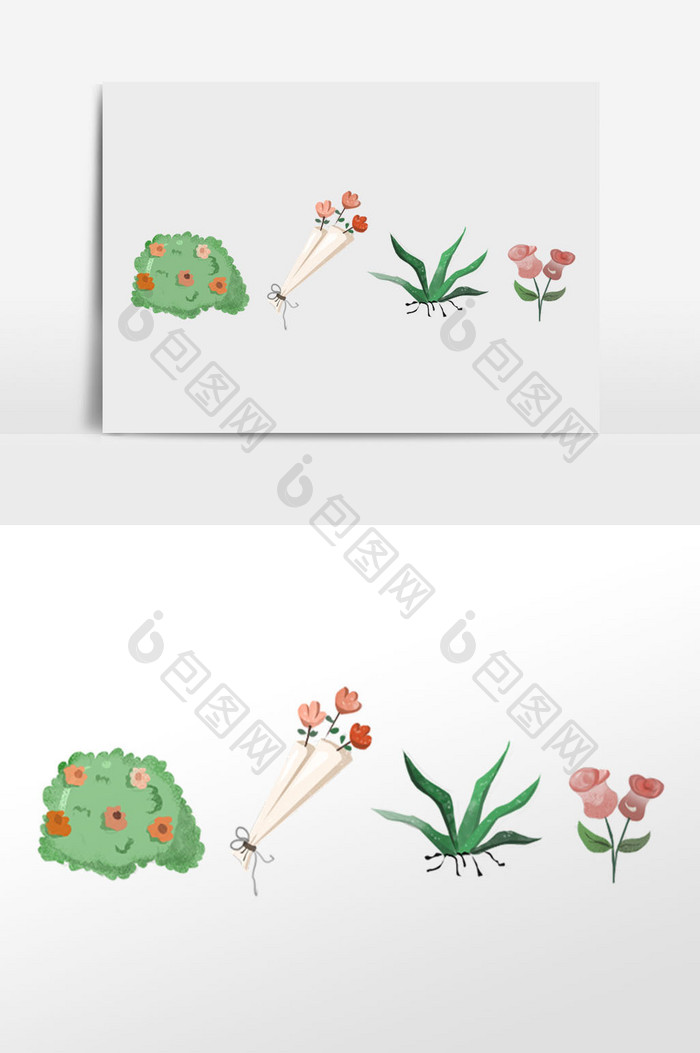 绿色植物 花卉 插画 元素 花卉 荷花