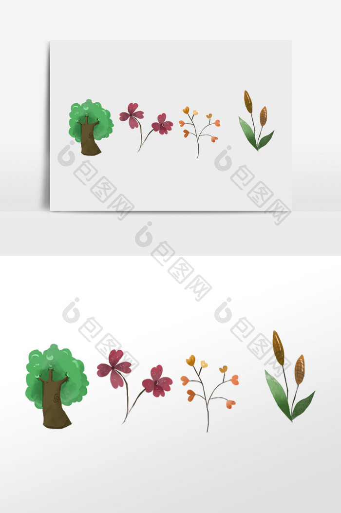 绿色 植物 花卉 插画 元素花卉荷花