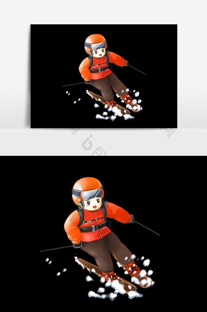 寒冷冬季男孩在滑雪