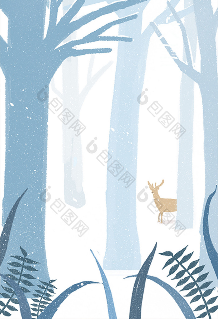 手绘雪后树林插画背景