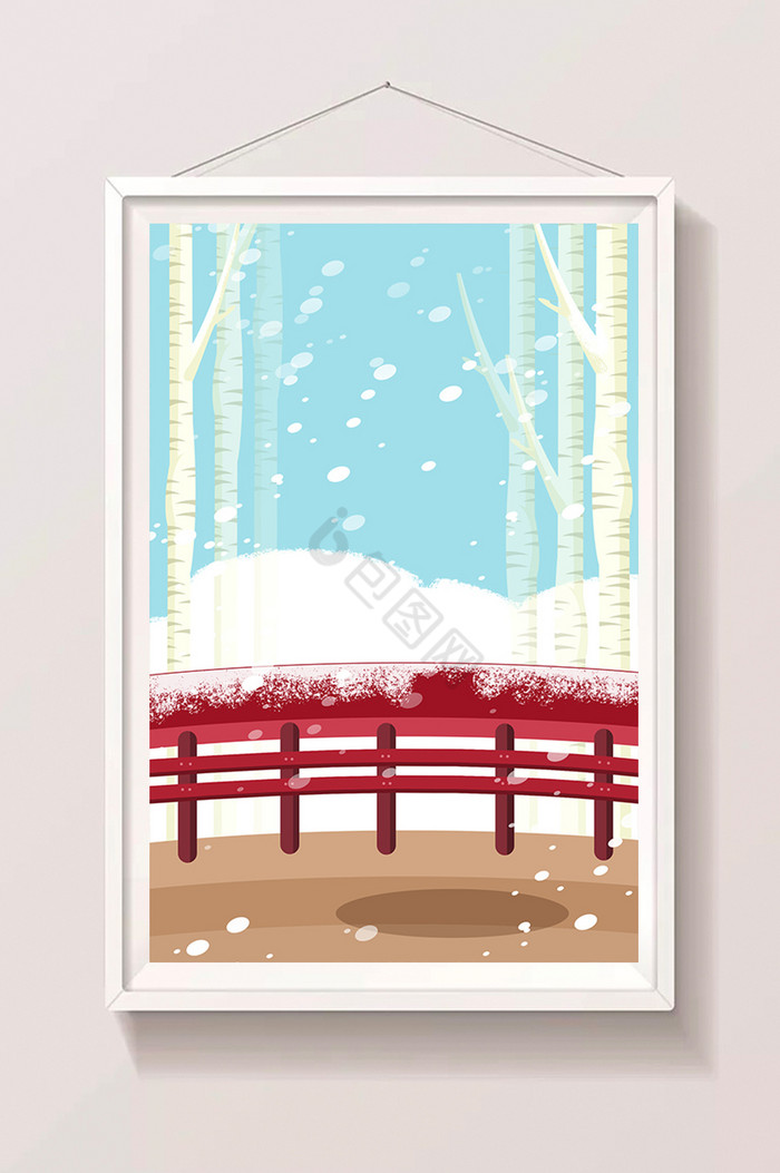 雪中美景插画图片