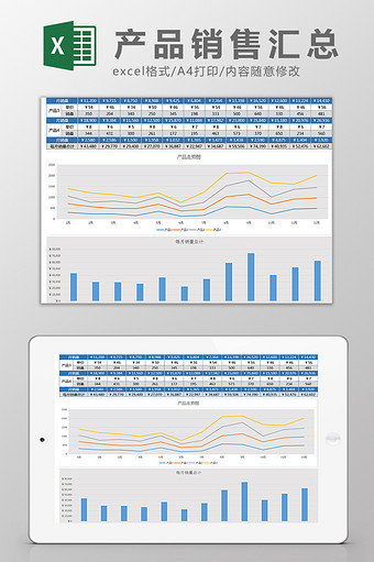 产品月销售汇总分析数据图表Excel模板