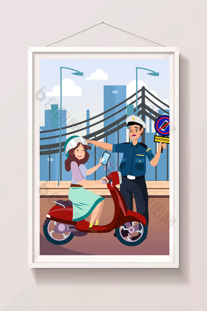 骑车看手机交通安全插画图片图片