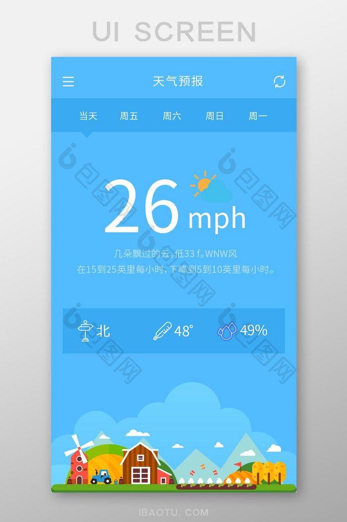 蓝色简约大气温度天气预报app温度移动页
