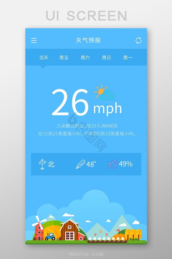 蓝色简约大气温度天气预报app温度移动页图片
