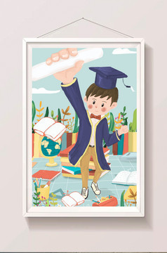 蓝色矢量扁平热爱学习沉迷书籍插画