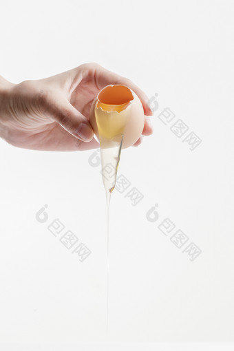 手中的开口油鸡蛋将蛋清倒出