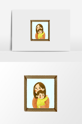 手绘母女相框插画元素图片