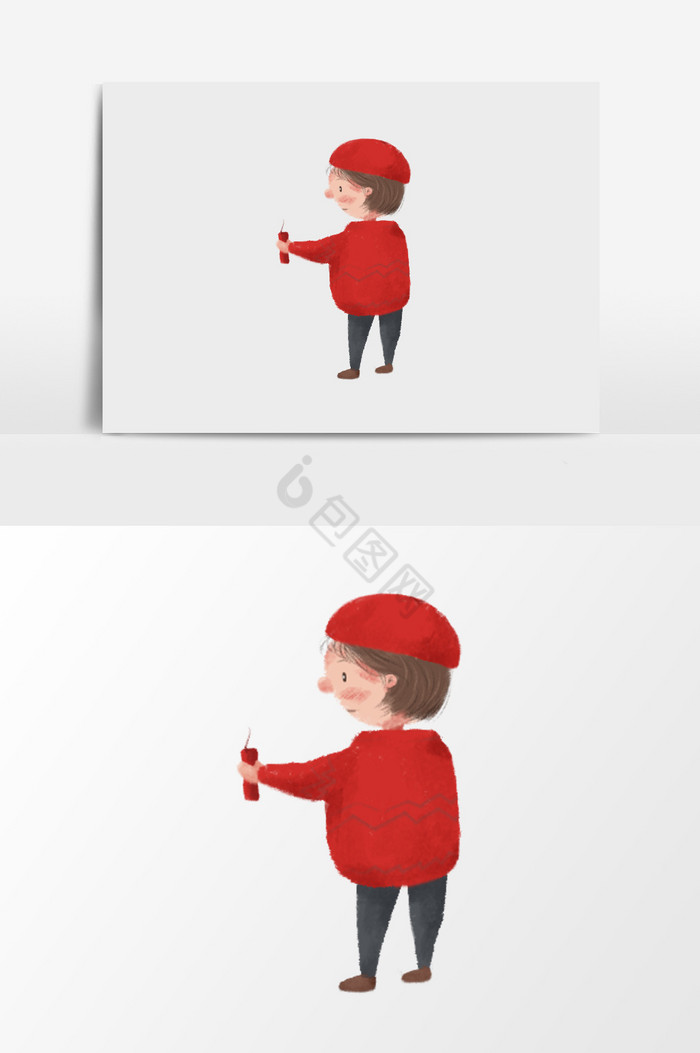 红衣小孩插画图片