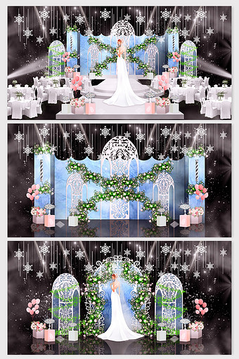 简欧蓝白色系主题婚礼效果图图片