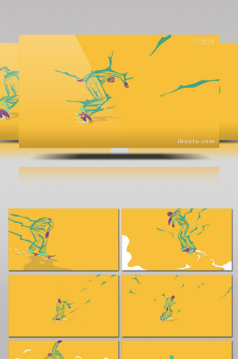 卡通人物滑板流体图形MG动画片头AE模板图片