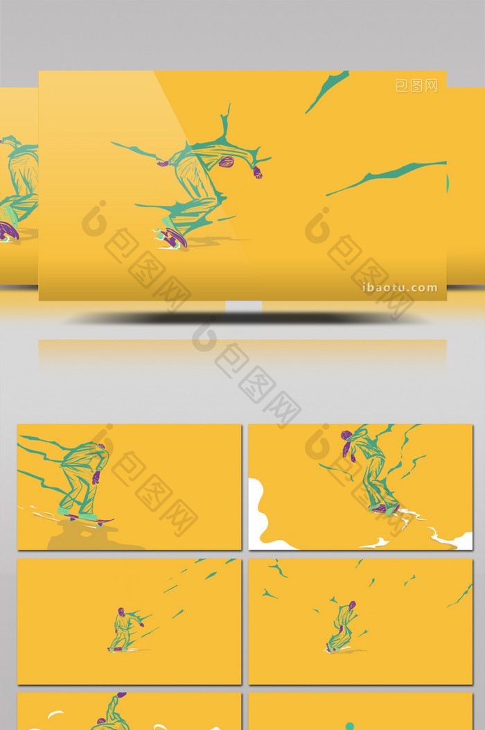 卡通人物滑板流体图形MG动画片头AE模板
