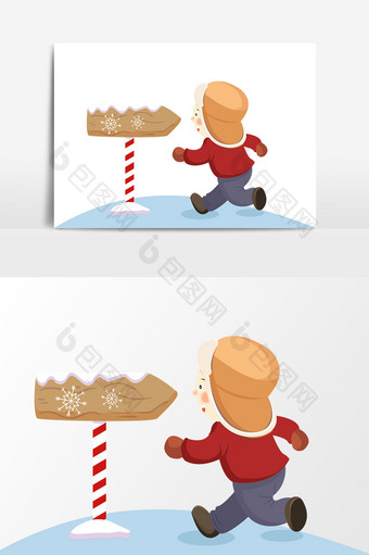 卡通冬季路牌设计元素图片