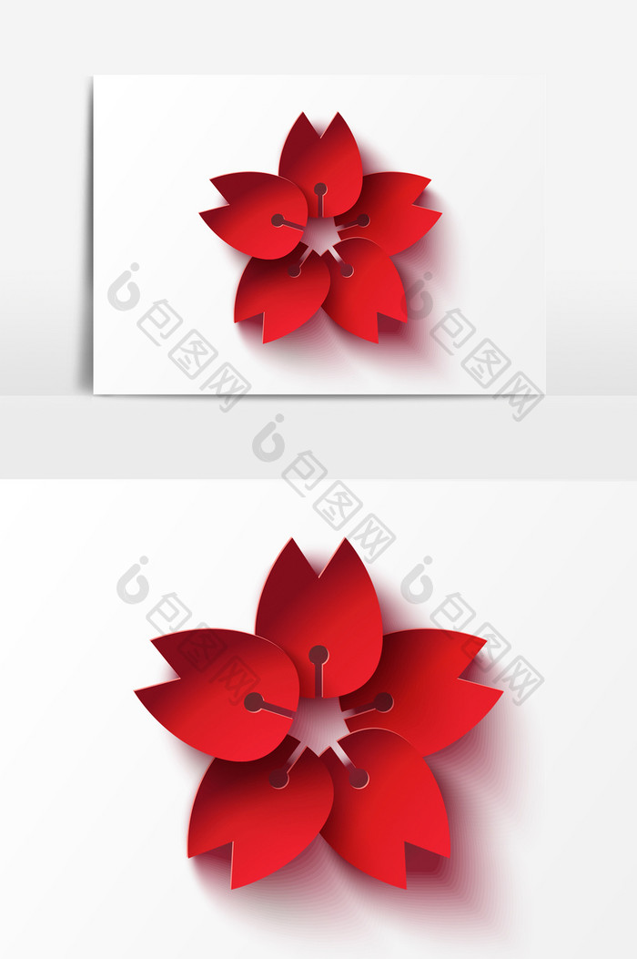 3D红色几何花朵PSD元素