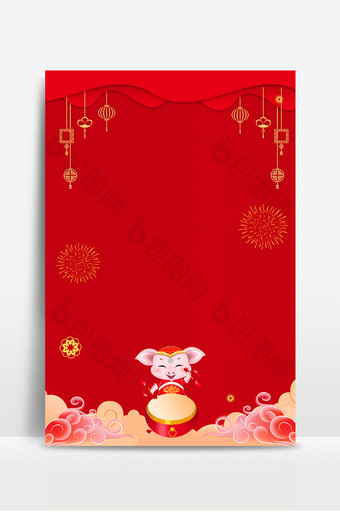 红色猪年元素新春贺喜展板海报背景图图片
