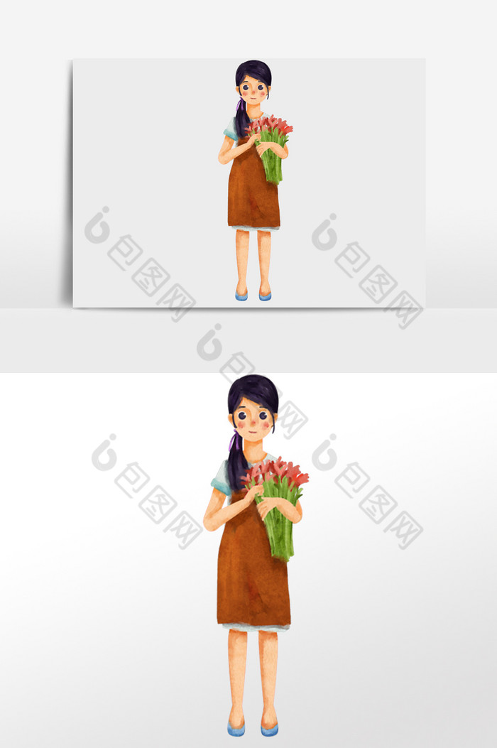 精美好看的人物抱着花的花店女老板素材免费下载,本次作品主题是插画