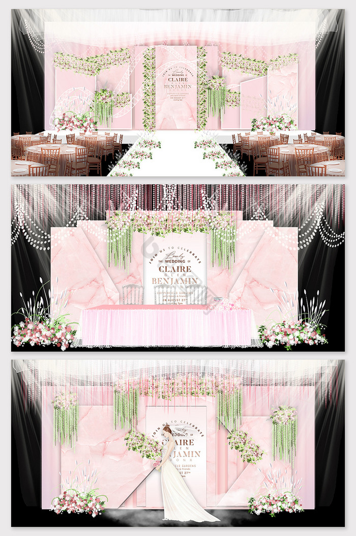 原创唯美粉色主题鲜花婚礼效果图图片