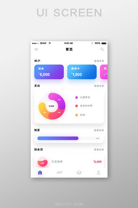 炫彩渐变投影金融理财app首页移动界面