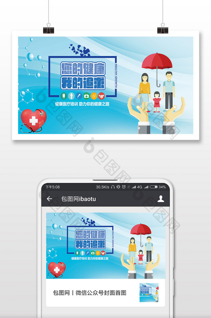 扁平卡通医疗健康微信首图