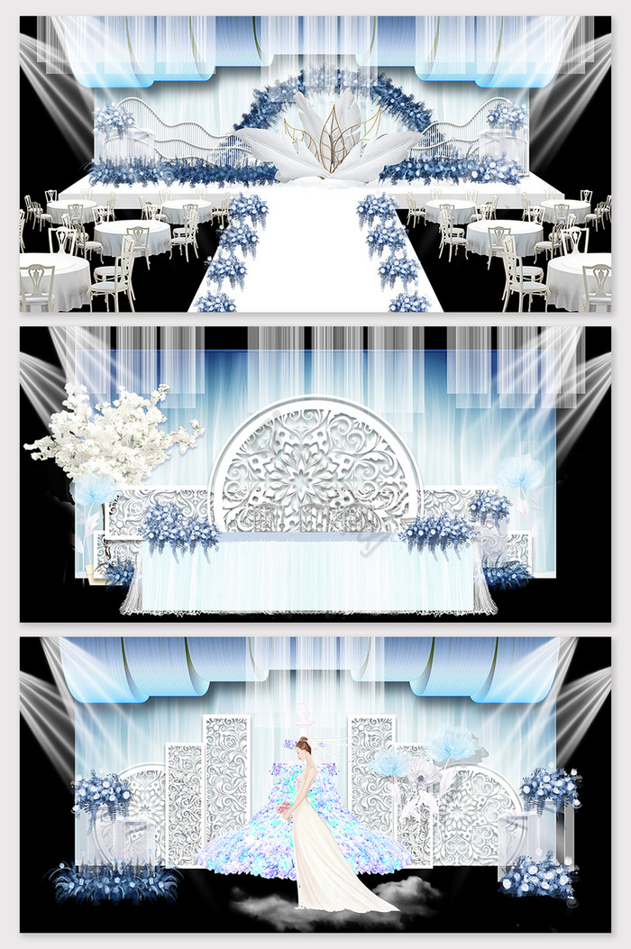 唯美蒂芙尼蓝色欧式婚礼舞台效果图图片