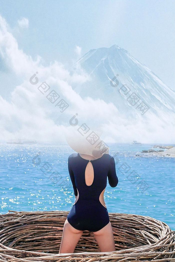 北欧抽象美女富士山意境装饰画