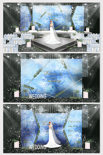 简约蓝色大理石纹婚礼效果图图片