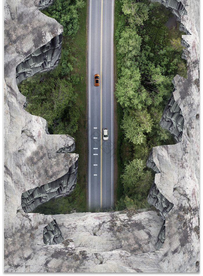 3D立体公路树林山崖地板画