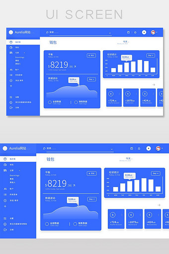 蓝色扁平金融销售管理后台UI界面设计图片