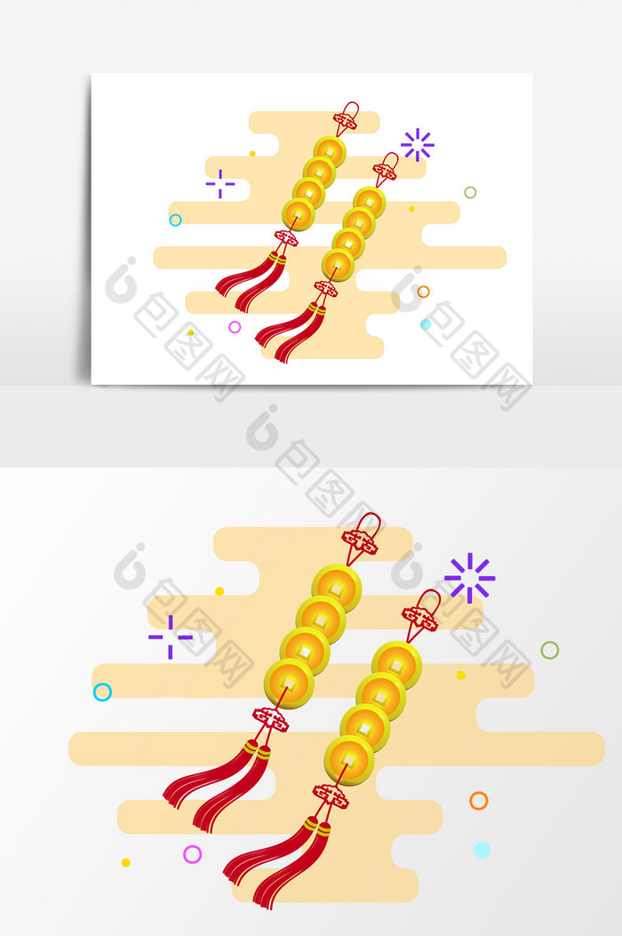 卡通铜钱挂饰设计元素