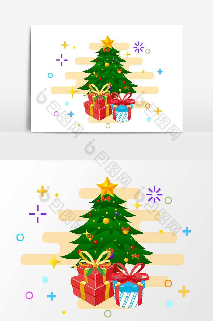 圣诞树礼物设计元素手绘