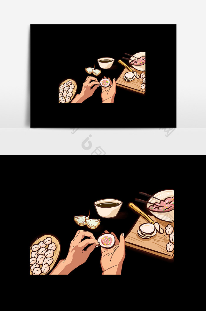 冬至立冬冬季团圆饭包饺子节气插画图片图片
