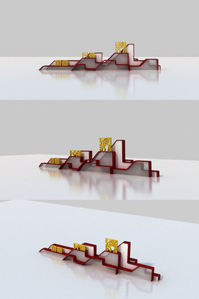 红色文化党建宣传栏党建艺术波浪3d模型