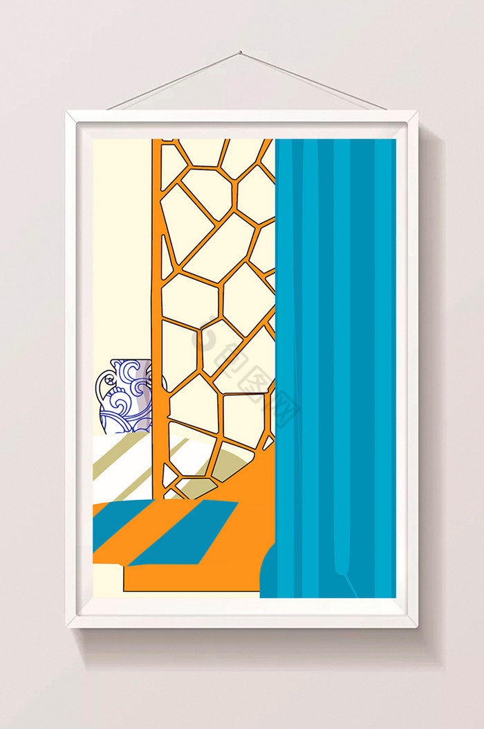 中式水墨手绘荷花金色鸟屏风油画背景墙新现代简约立体金色质感荷花中