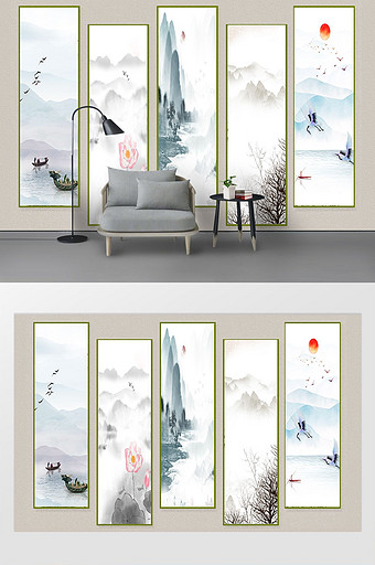 新中式创意水墨梅花装饰画背景墙图片