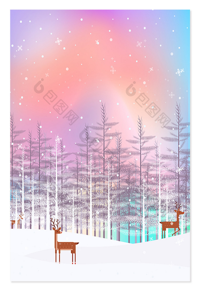 冬季七彩雪景海报背景