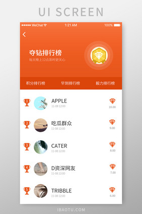 纯红橙色夺钻排行榜UI界面
