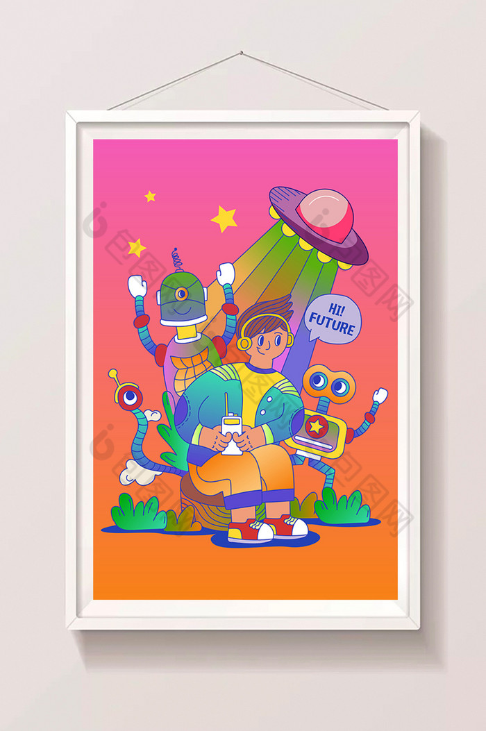 涂鸦风智能时代机器人插画