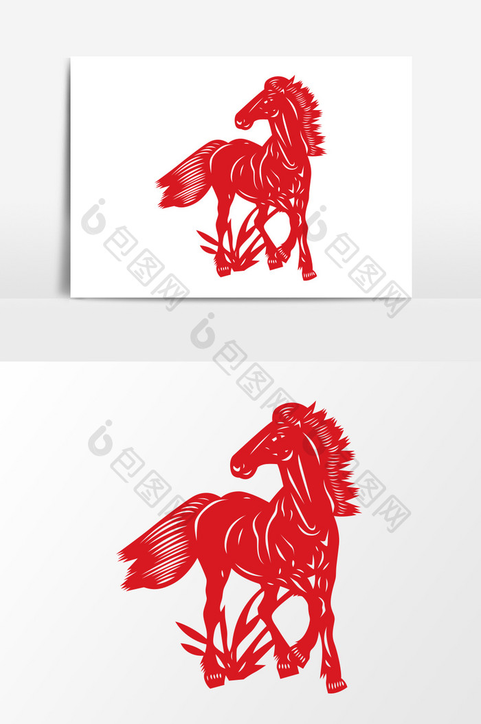 红色马匹剪纸中国风元素