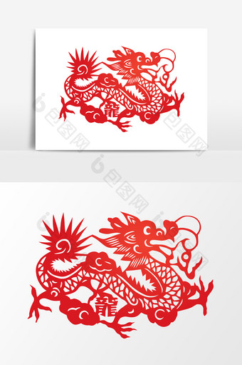 中国龙剪纸设计元素图片