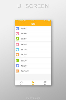 渐变色店铺营业额指南app报表界面