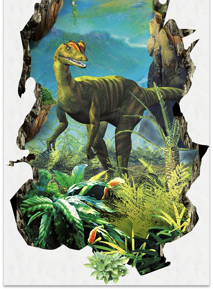 原创3D立体侏罗纪恐龙地板画背景