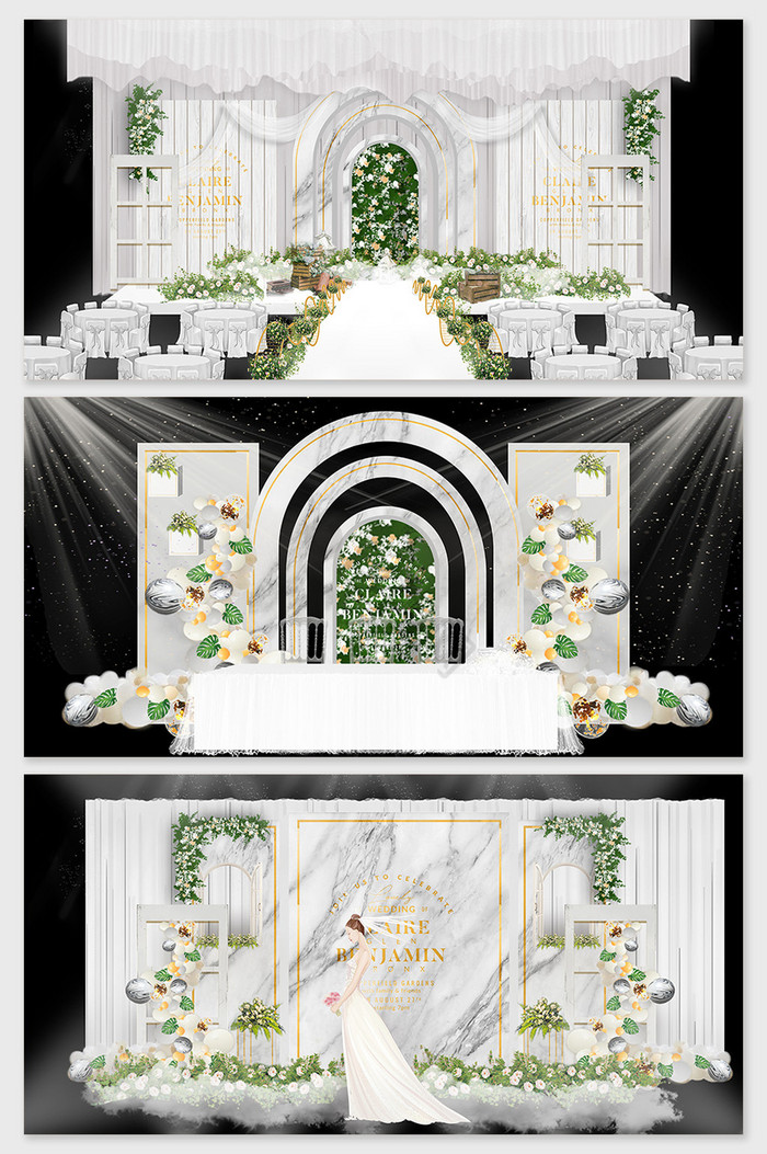 原创白色大理石纹理欧式婚礼舞台效果图图片