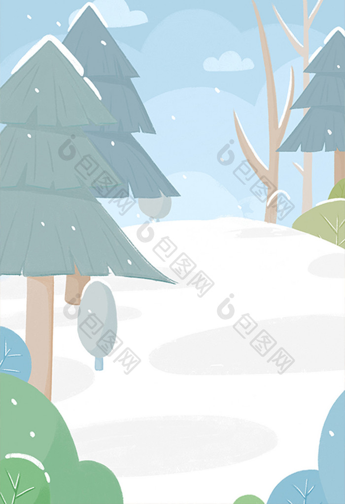 手绘漂亮的雪景插画背景