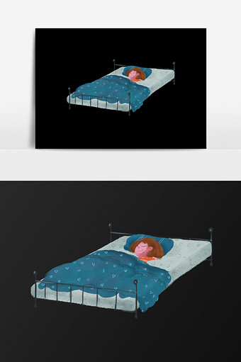 手绘睡觉的女孩插画元素图片