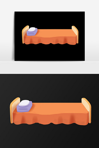 手绘橙色的床插画元素图片