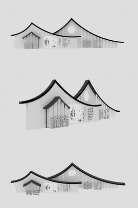 党建宣传栏文化墙中式艺术3d模型