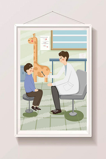 扁平风小孩做体检医生医院插画图片